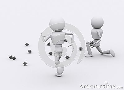 3D people attack. Stock Photo