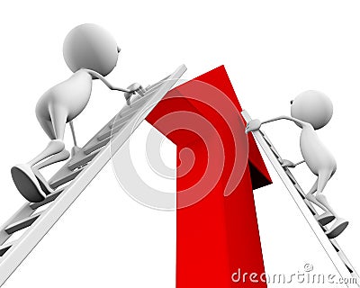 3d people climb up the ladder on the arrow Stock Photo