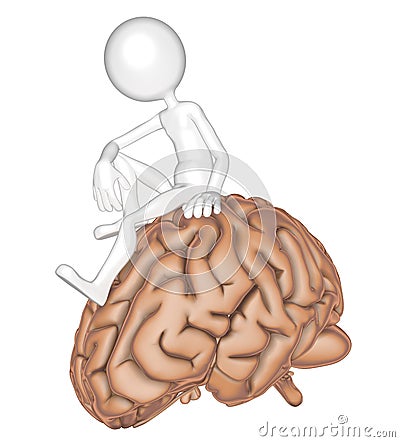 3d person sitting on a brain Stock Photo