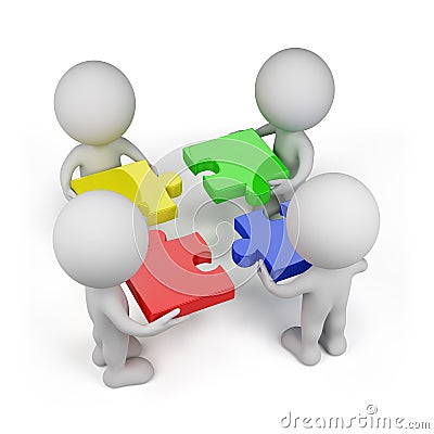 3d person - teamwork with puzzles Stock Photo