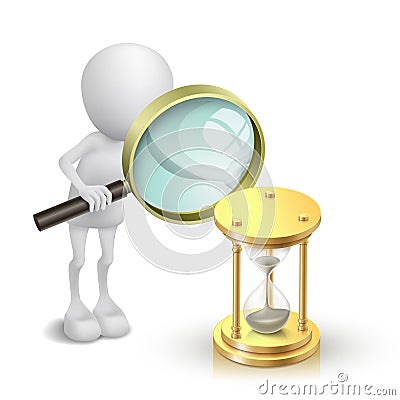 3d person watching a hourglass with a magnifying glass Vector Illustration