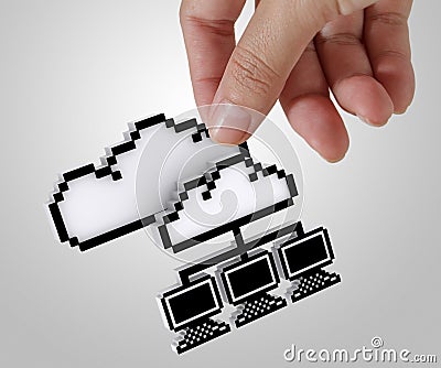 3d pixel cloud network Stock Photo
