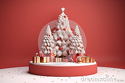 3D Podium Christmas Scene Background Stock Photo