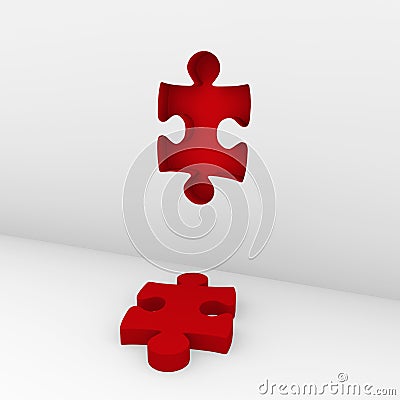 3d puzzle red wall Stock Photo