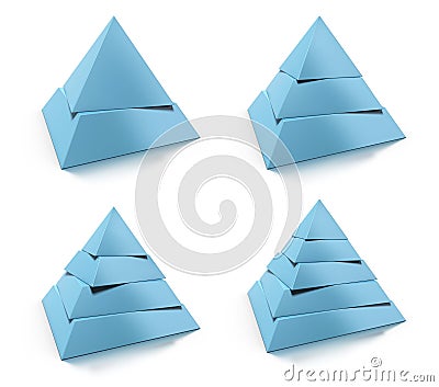 3d pyramid, two, three, four and five levels Stock Photo