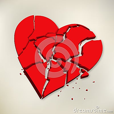 3d red broken heart on paper background Vector Illustration