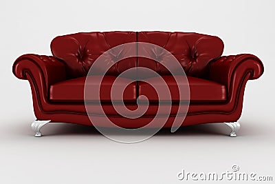 3d red leather couch - studio render Stock Photo