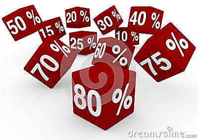 3D red white sale cubes fall down Stock Photo