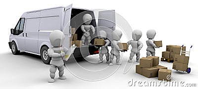 3D removal van and men Stock Photo