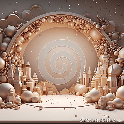 3d render of fairytale background with castle, palace, mosque and snowflakes AI Generative. Stock Photo