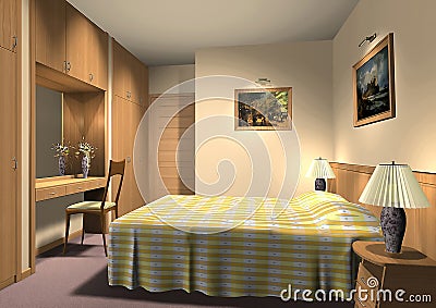 3D render of hotel room Stock Photo