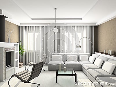 3D render modern interior of living-room Stock Photo