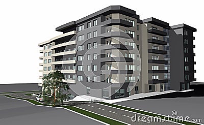 3D render of modern residential building Stock Photo