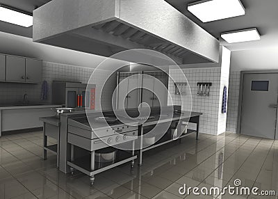 3d Render Of Professional Restaurant Kitchen Inter Stock 