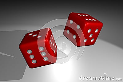 3D render of rolling red dice Stock Photo