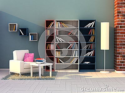 3d render study room, modern room Stock Photo