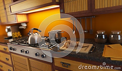 3d rendering close-up view of modern kitchen Stock Photo