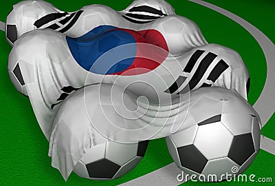 3D-rendering South Korea flag and soccer-balls Stock Photo
