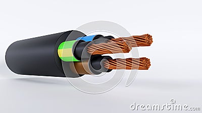 3D rendering of Standard color code for electrical wiring on a white background, Single-phase system Stock Photo