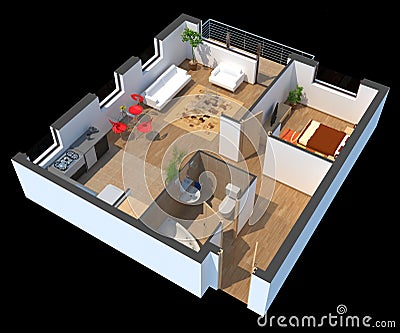3D sectioned apartment Stock Photo