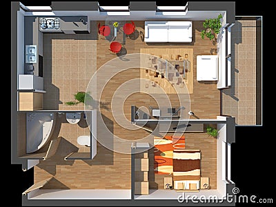 3D sectioned apartment Stock Photo