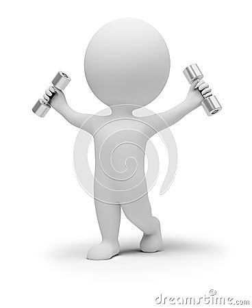 3d small people exercises with dumbbells Stock Photo