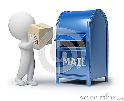 3d small people - mailing a package Stock Photo