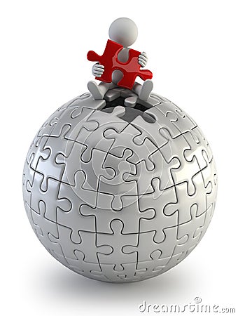 3d small people - red puzzle sphere Stock Photo