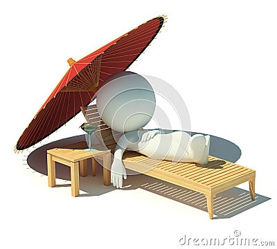 3d small people - rest on a chaise lounge Stock Photo