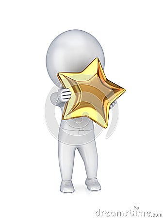 3d small person with a golden star in a hands. Stock Photo