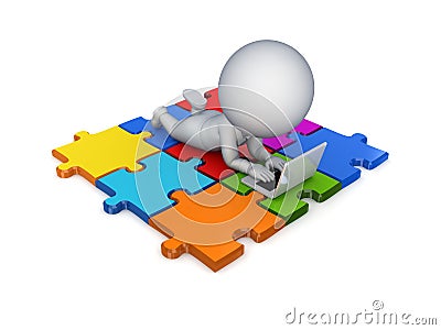 3d small person lying on a puzzles . Stock Photo