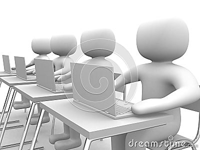 3d small person - operators sitting at laptops Stock Photo