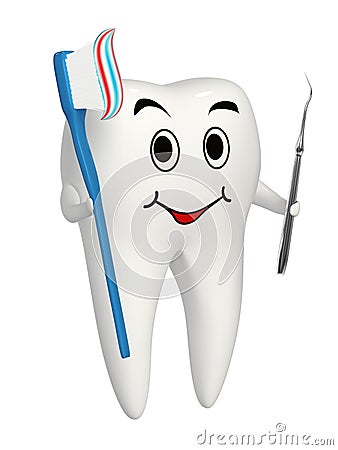 3d smiling tooth with Toothbrush and carver icon Stock Photo