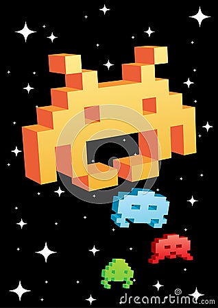 3D Space Invaders Vector Illustration