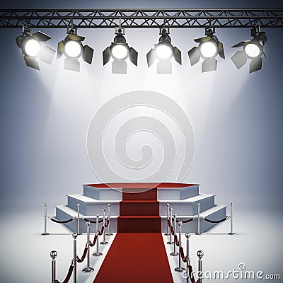 3d spot lights and stage setup Stock Photo