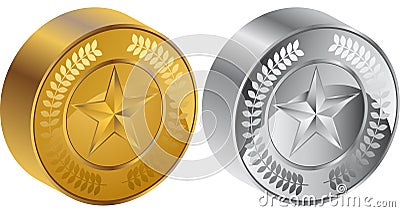 3D Star Coin Medals Vector Illustration