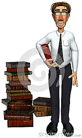 3d teacher teaching book below his arm Stock Photo