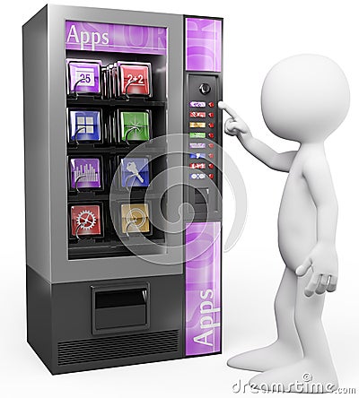 3D white people. Apps vending machine Stock Photo