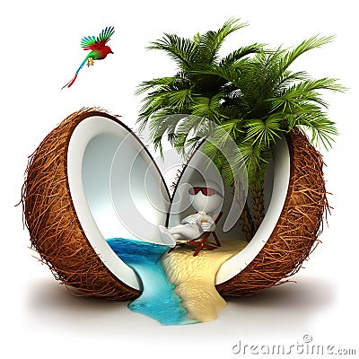 3d white people in a coconut paradise Stock Photo