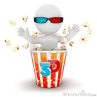 3d white people comes out of popcorn Stock Photo