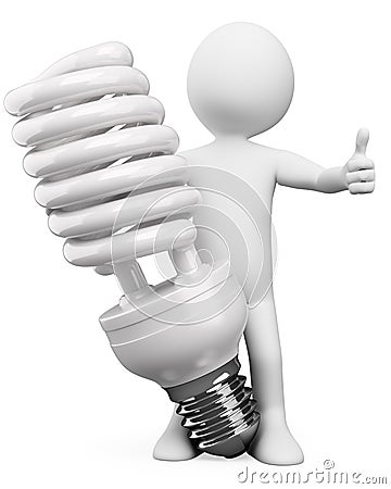 3D white people. Energy saver bulb Stock Photo