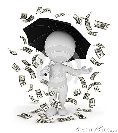 3d white people money rain with an umbrella Stock Photo