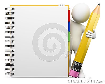 3D white people. Notepad Stock Photo