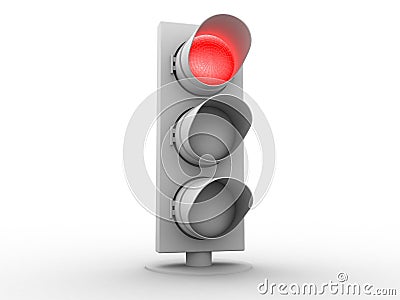 3d white traffic light with a red light Stock Photo