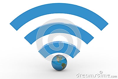 3D wifi sign with earth globe. High signal. Stock Photo