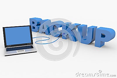 3D word BACKUP and connected laptop Stock Photo