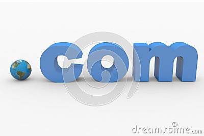 3D word COM. Earth spere replacing dot. Stock Photo