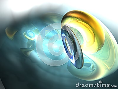 3D Yellow Sphere Abstract Render Silver Blue Stock Photo