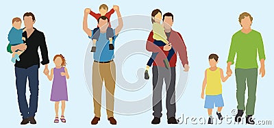 4 Caucasian Fathers Vector Illustration