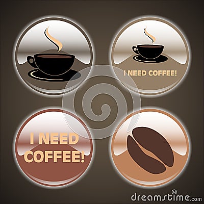 4 Coffee Buttons Vector Illustration